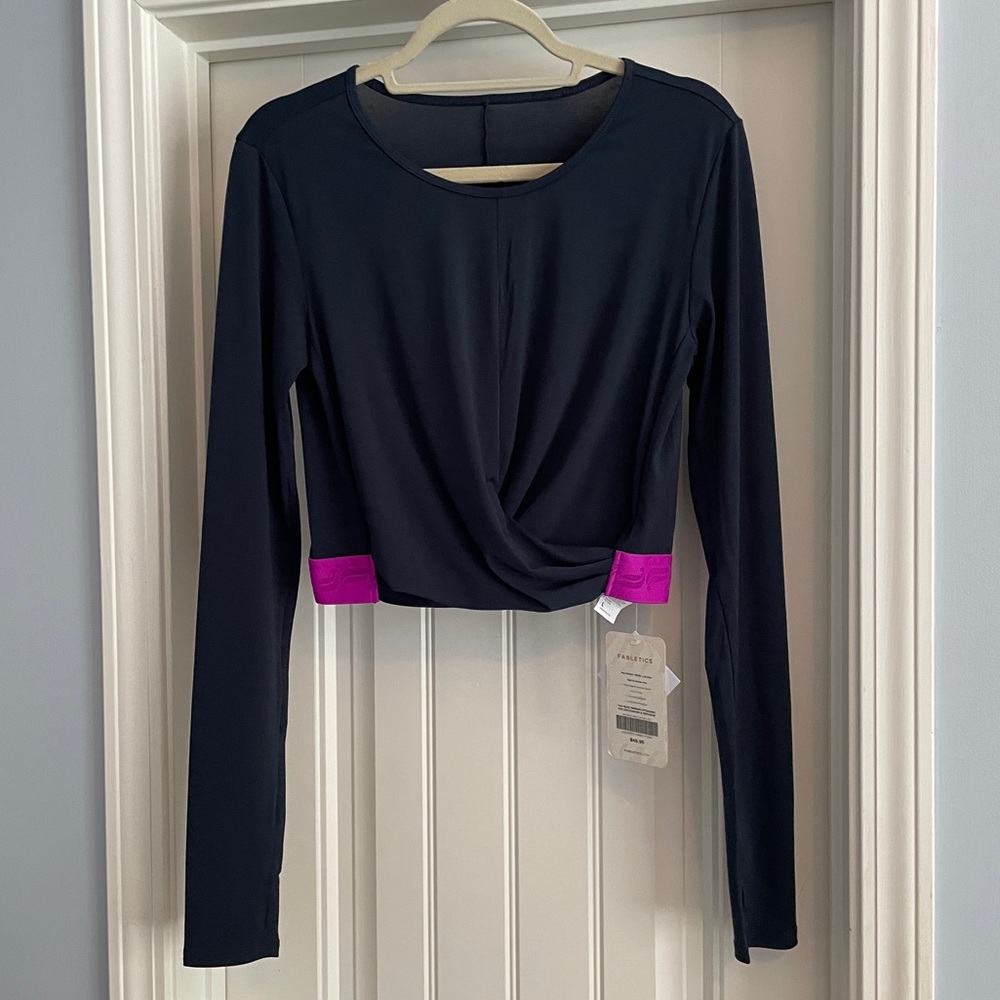 Fabletics Large ‘Pia Twist Front L/S Top’ ~ Cropped Long Sleeve Navy Blue